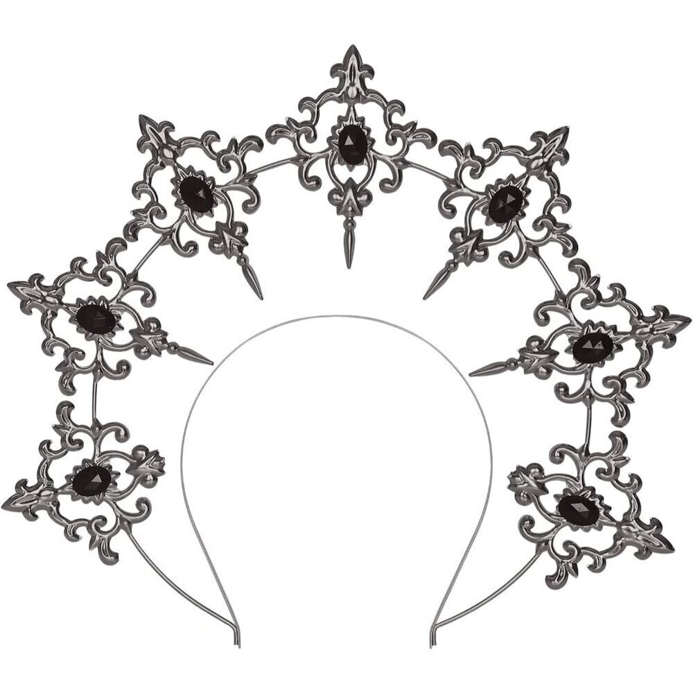 Gothic Halo Crown Silver Baroque Headpiece for Women Wedding Costume